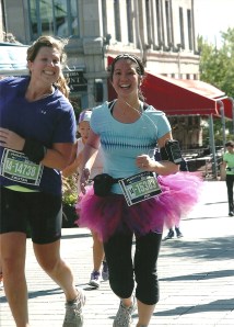Kristen and I smiling through the pain.