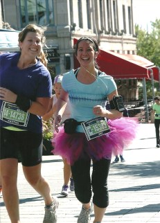 Kristen and I smiling through the pain.