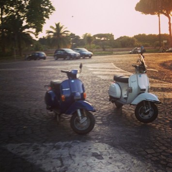 A shot of the Vespas from our Vespa night tour in Rome.