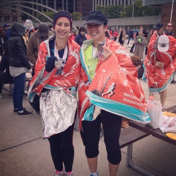 Kelly and Mei after finishing the half marathon.
