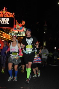 Mei and Dan running past Circus Circus.